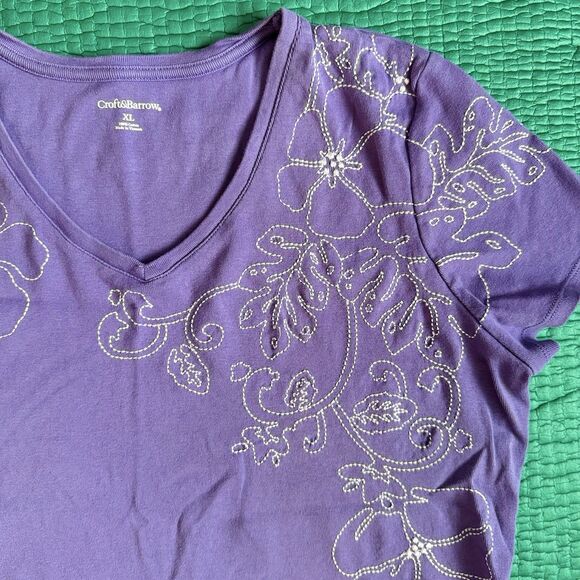 Vintage Croft & Barrow Top Women  XL Purple Floral Embroidered Hawaiian Tropical - Picture 9 of 16